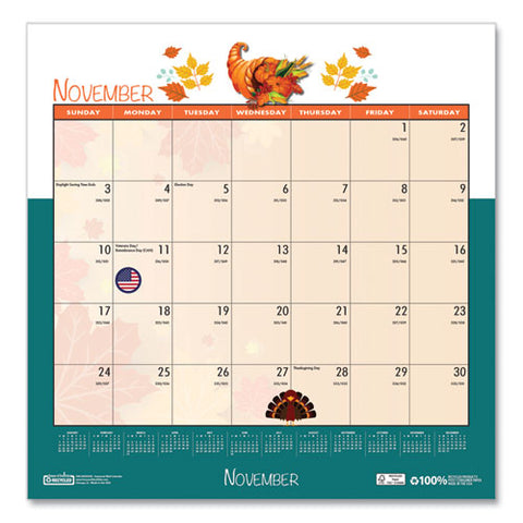 Recycled Seasonal Wall Calendar, Illustrated Seasons Artwork, 12 X 12, 12-month (jan To Dec): 2025