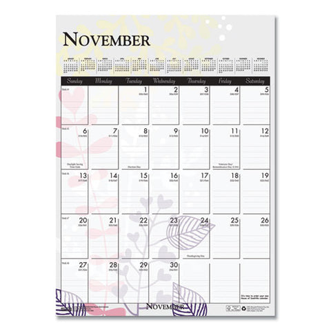 Recycled Wild Flower Wall Calendar, Wild Flowers Artwork, 12 X 16.5, White/multicolor Sheets, 12-month (jan To Dec): 2025