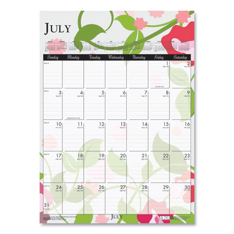 Recycled Wild Flower Wall Calendar, Wild Flowers Artwork, 12 X 16.5, White/multicolor Sheets, 12-month (jan To Dec): 2025