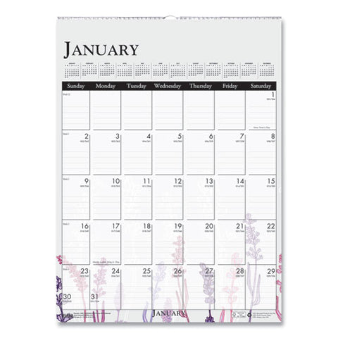 Recycled Wild Flower Wall Calendar, Wild Flowers Artwork, 12 X 16.5, White/multicolor Sheets, 12-month (jan To Dec): 2025