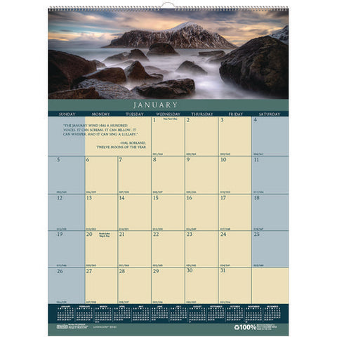 Earthscapes Recycled Monthly Wall Calendar, Color Landscape Photography, 12 X 16.5, White Sheets, 12-month (jan-dec): 2025