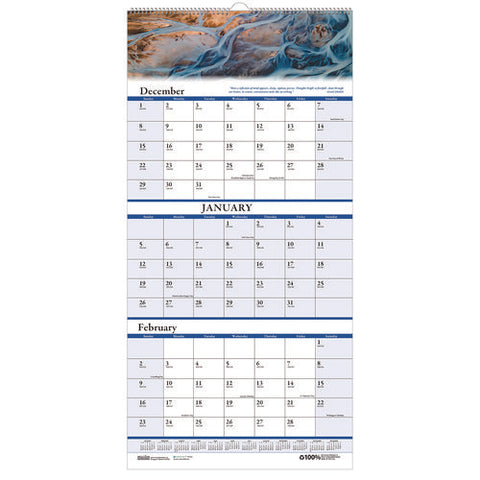 Earthscapes Recycled 3-month Vertical Wall Calendar, Scenic Photography, 8 X 17, White Sheets, 14-month: Dec 2024 To Jan 2026