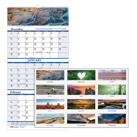 Earthscapes Recycled 3-month Vertical Wall Calendar, Scenic Photography, 8 X 17, White Sheets, 14-month: Dec 2024 To Jan 2026