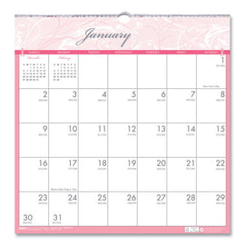 Recycled Monthly Wall Calendar, Breast Cancer Awareness Artwork, 12 X 12, White/pink/gray Sheets, 12-month (jan-dec): 2026