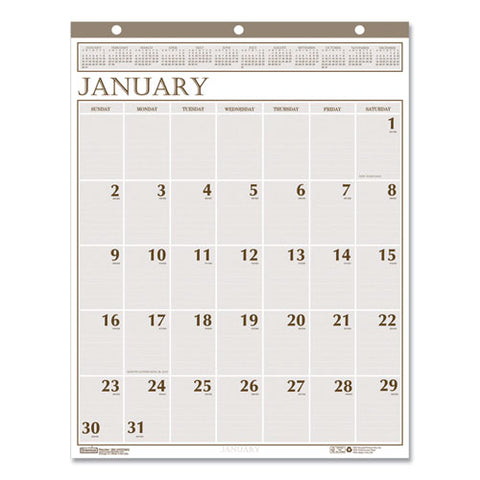 Large Print Recycled Monthly Wall Calendar, 20 X 26, Beige Sheets, 12-month (jan To Dec): 2025