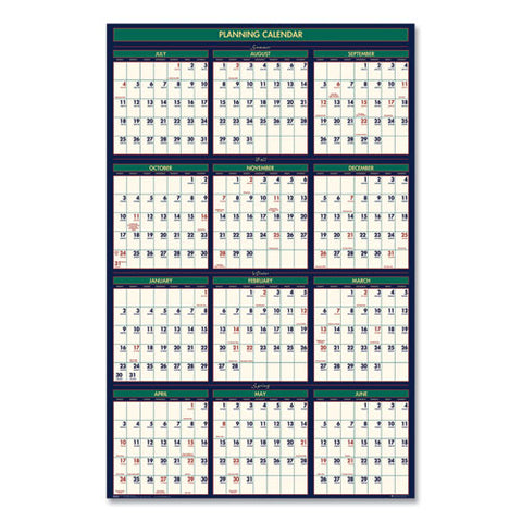 Four Season Erasable Business/academic Recycled Wall Calendar, 24 X 37, 12-month(july-june):2024-2025, 12-month(jan-dec):2025