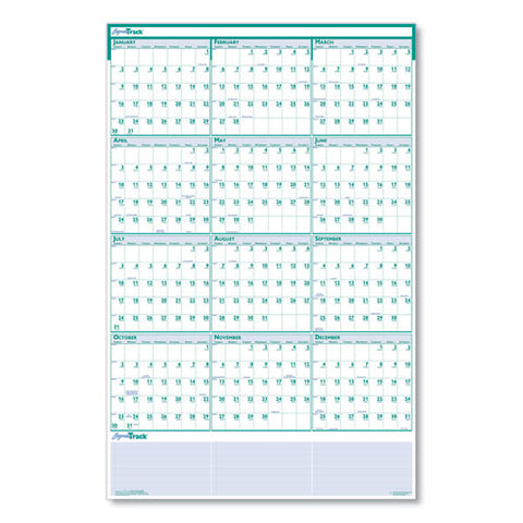 Express Track Recycled Reversible/erasable Yearly Wall Calendar, 24 X 37, White/teal Sheets, 12-month (jan To Dec): 2025