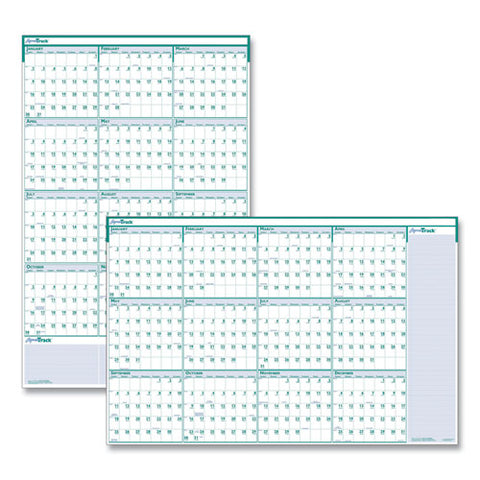 Express Track Recycled Reversible/erasable Yearly Wall Calendar, 24 X 37, White/teal Sheets, 12-month (jan To Dec): 2025