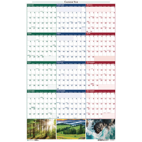 Earthscapes Recycled Reversible/erasable Yearly Wall Calendar, Nature Photos, 18 X 24, White Sheets, 12-month (jan-dec): 2025