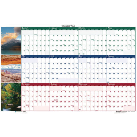 Earthscapes Recycled Reversible/erasable Yearly Wall Calendar, Nature Photos, 18 X 24, White Sheets, 12-month (jan-dec): 2025