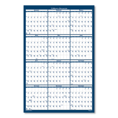 Recycled Poster Style Reversible/erasable Yearly Wall Calendar, 18 X 24, White/blue/gray Sheets, 12-month (jan To Dec): 2025