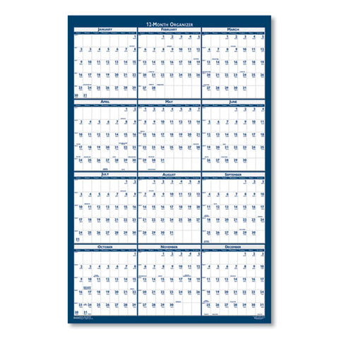 Recycled Poster Style Reversible/erasable Yearly Wall Calendar, 66 X 33, White/blue/gray Sheets, 12-month (jan To Dec): 2025