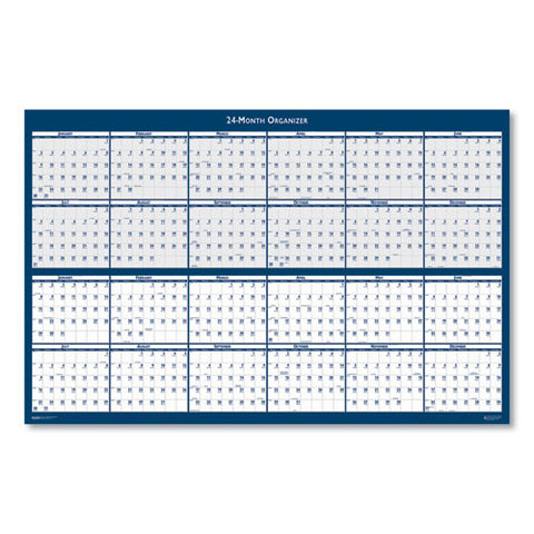 Reversible/erasable Two-year Wall Calendar, 24 X 37, Light Blue/blue/white Sheets, 24-month: Jan 2025 To Dec 2026