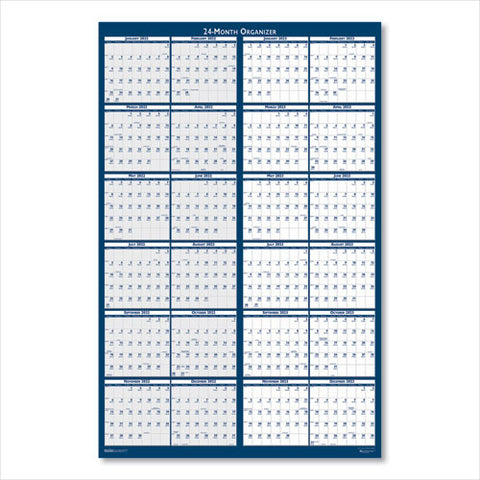 Reversible/erasable Two-year Wall Calendar, 24 X 37, Light Blue/blue/white Sheets, 24-month: Jan 2025 To Dec 2026