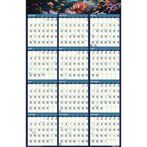 Earthscapes Recycled Reversible/erasable Yearly Wall Calendar, Sea Life Photos, 24 X 37, White Sheets, 12-month(jan-dec):2025