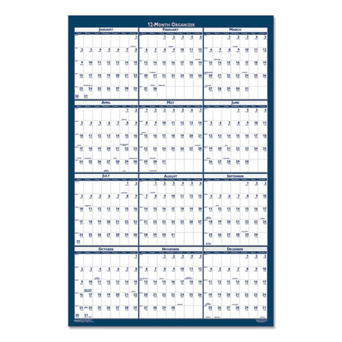 Recycled Poster Style Reversible/erasable Yearly Wall Calendar, 24 X 37, White/blue/gray Sheets, 12-month (jan To Dec): 2025