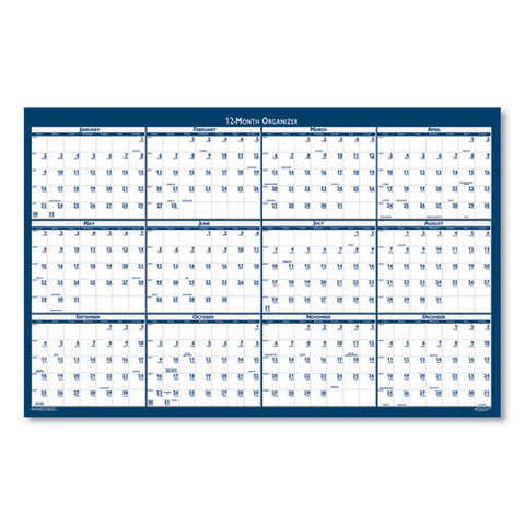 Recycled Poster Style Reversible/erasable Yearly Wall Calendar, 24 X 37, White/blue/gray Sheets, 12-month (jan To Dec): 2025