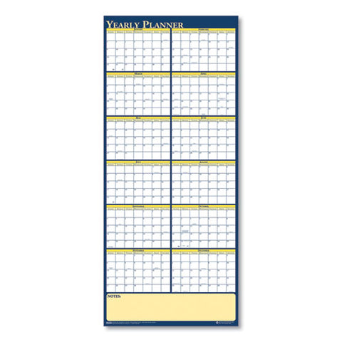 Recycled Reversible Yearly Wall Planner, 60 X 26, White/blue/yellow Sheets, 12-month (jan To Dec): 2025