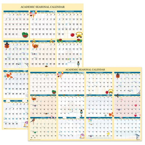 Recycled Academic Seasonal Laminated Wall Calendar, Illustrated Seasons, 24 X 37, 12-month (july To June), 2024 To 2025