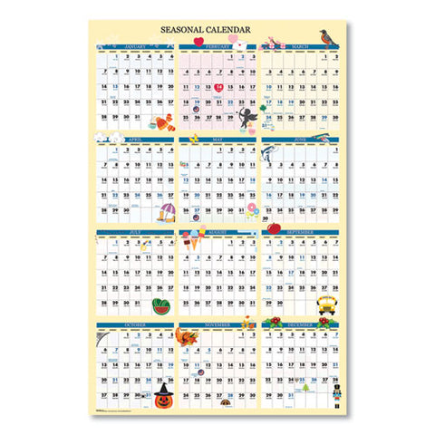 Recycled Seasonal Laminated Wall Calendar, Illustrated Seasons Artwork, 24 X 37, 12-month (jan To Dec): 2025