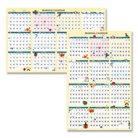 Recycled Seasonal Laminated Wall Calendar, Illustrated Seasons Artwork, 24 X 37, 12-month (jan To Dec): 2025