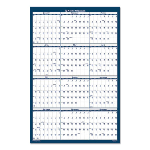 Recycled Yearly Reversible Wall Calendar Non-laminated, 24 X 37, White/blue Sheets, 12-month (jan To Dec): 2025