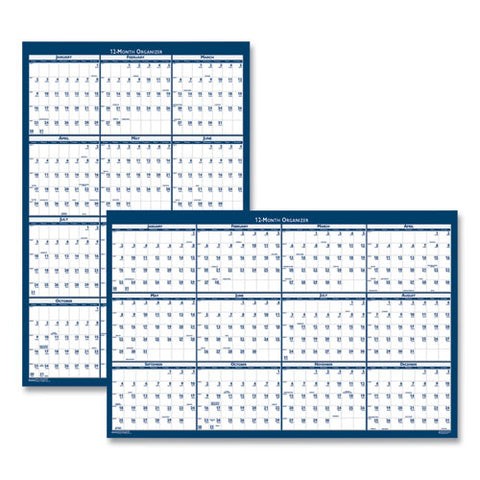 Recycled Yearly Reversible Wall Calendar Non-laminated, 24 X 37, White/blue Sheets, 12-month (jan To Dec): 2025