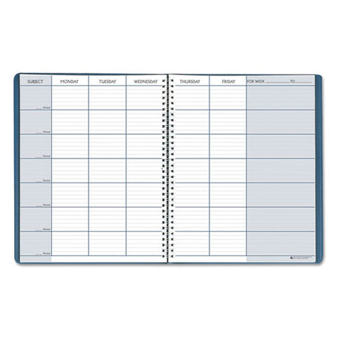 Recycled Teacher's Planner, Weekly, Two-page Spread (seven Classes), 11 X 8.5, Blue Cover