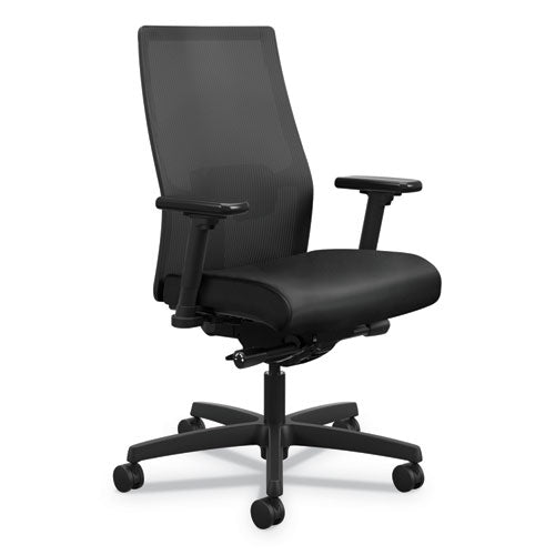 Ignition 2.0 4-way Stretch Mid-back Mesh Task Chair, Adjustable Lumbar Support, Black Vinyl Seat, Black Back/base