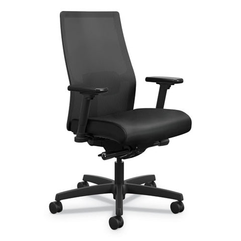 Ignition 2.0 4-way Stretch Mid-back Mesh Task Chair, Adjustable Lumbar Support, Black Vinyl Seat, Black Back/base