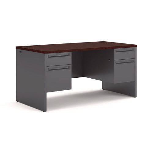 38000 Series Double Pedestal Desk, 60" X 30" X 29.5", Mahogany/charcoal