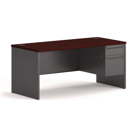 38000 Series Right Pedestal Desk, 66" X 30" X 29.5", Mahogany/charcoal