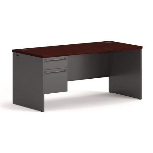 38000 Series Left Pedestal Desk, 66" X 30" X 29.5", Mahogany/charcoal