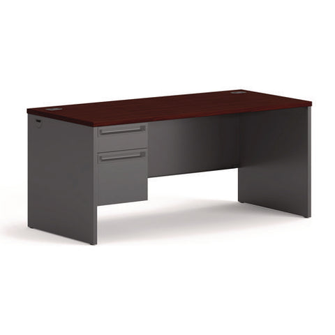 38000 Series Left Pedestal Desk, 66" X 30" X 29.5", Mahogany/charcoal