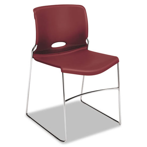 Olson Stacker High Density Chair, Supports 300 Lb, 17.75" Seat Height, Mulberry Seat, Mulberry Back, Chrome Base, 4/carton