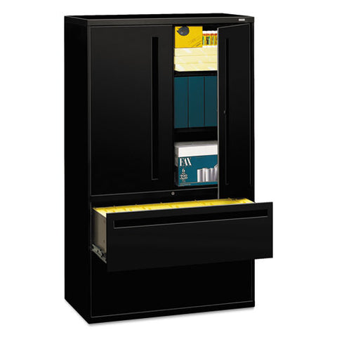 Brigade 700 Series Lateral File, Three-shelf Enclosed Storage, 2 Legal/letter-size File Drawers, Black, 42" X 18" X 64.25"