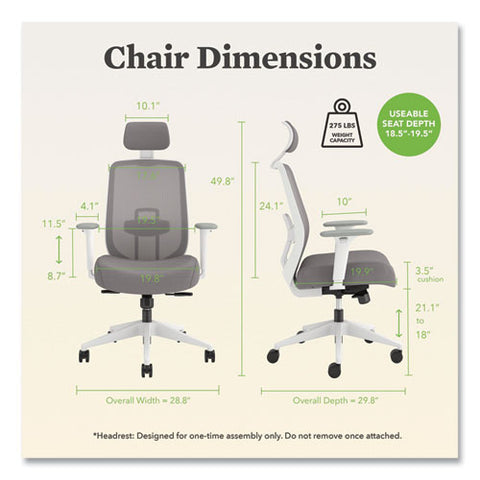 Altern Mesh Back Task Chair, 17.95 To 21.1 Seat Height, Gray Seat, Gray/white Back, White Base