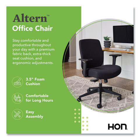 Altern Upholstered Back Task Chair, 16.5 To 19.56 Seat Height, Black Seat, Black Back, Black Base