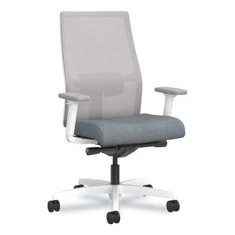 Ignition 2.0 4-way Stretch Mid-back Mesh Task Chair, Navy Blue Lumbar Support, Basalt Seat, Fog Back, White Base