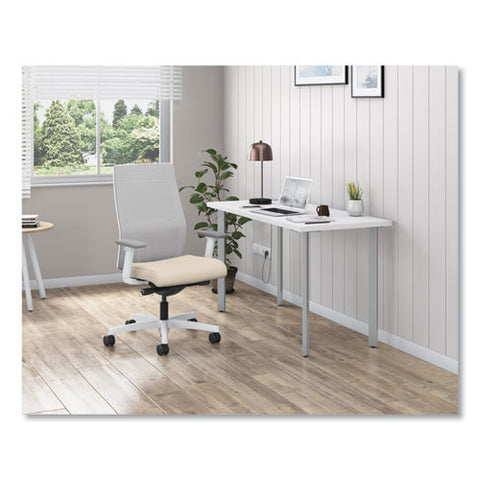 Ignition 2.0 4-way Stretch Mid-back Task Chair, White Adjustable Lumbar Support, Biscotti Seat, Fog Back, White Base