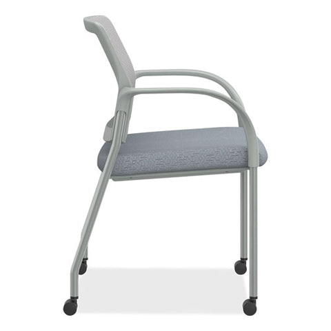 Ignition Series Mesh Back Mobile Stacking Chair, 25 X 21.75 X 33.5, Basalt Seat, Fog Back, Textured Silver Base