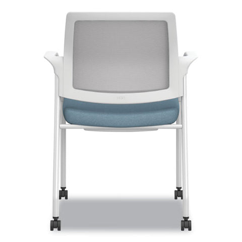 Ignition Series Mesh Back Mobile Stacking Chair, Fabric Seat, 25 X 21.75 X 33.5, Carolina/fog/white