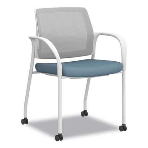 Ignition Series Mesh Back Mobile Stacking Chair, Fabric Seat, 25 X 21.75 X 33.5, Carolina/fog/white