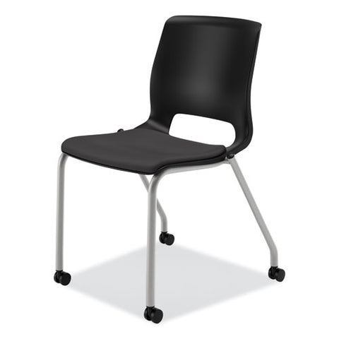 Motivate Four-leg Stacking Chair, Supports 300 Lb, 18.25" Seat Height, Onyx Fabric Seat, Black Back, Platinum Base, 2/carton