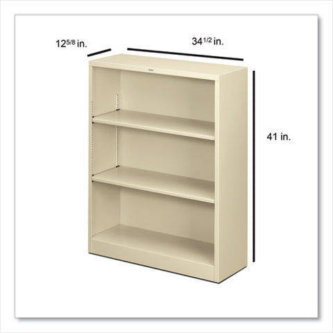 Metal Bookcase, Three-shelf, 34.5w X 12.63d X 41h, Putty