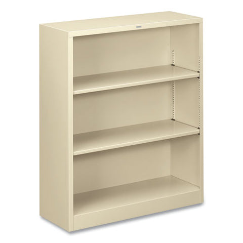 Metal Bookcase, Three-shelf, 34.5w X 12.63d X 41h, Putty