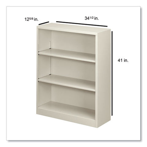 Metal Bookcase, Three-shelf, 34.5w X 12.63d X 41h, Light Gray