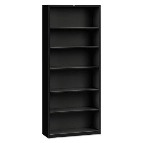 Metal Bookcase, Six-shelf, 34.5w X 12.63d X 81.13h, Black