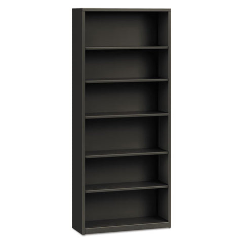 Metal Bookcase, Six-shelf, 34.5w X 12.63d X 81.13h, Charcoal