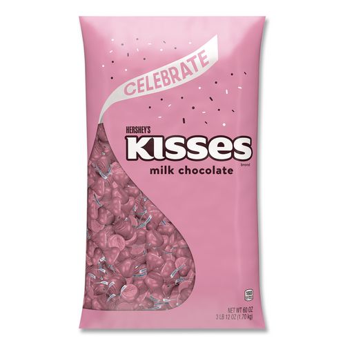 Kisses Milk Chocolate Candy, Pink Foils, 60 Oz Bag